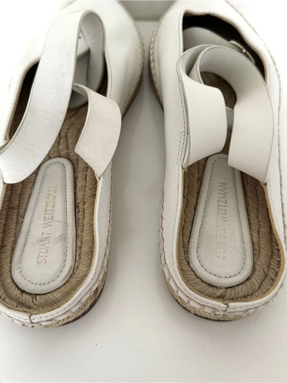 Stuart Weitzman Sz 10 W Toga white Leather Ankle Wrap Espadrille